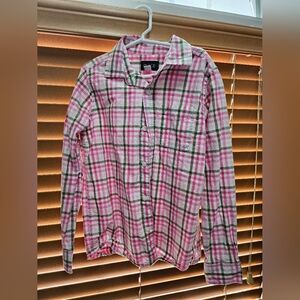 The Childrens Place Boys Long Sleeve Shirt, Plaid Pink Size 7/8